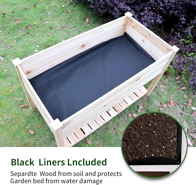 Wooden Garden Planter Box with Legs (48.5x30x24.4 inches), Featuring Drainage Function, Suitable for Gardening, Backyards, Balconies, etc. (106422)