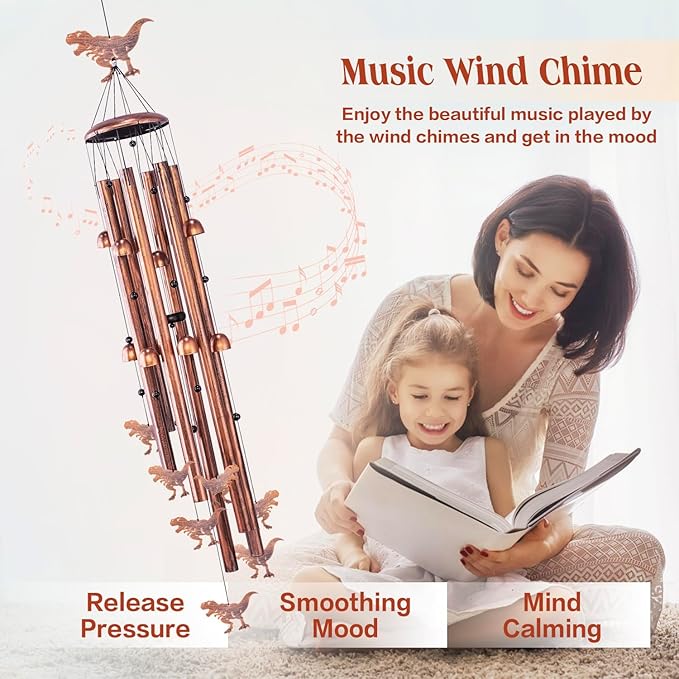 Extra Large Dinosaur Wind Chimes Outdoor Dinosaur Gifts for Women Men Mom Gardening Birthday Gifts Metal Memorial WindChimes for Outside/Indoors, Lawn, Patio, Yard Art, Garden Decor, Yard Decoration