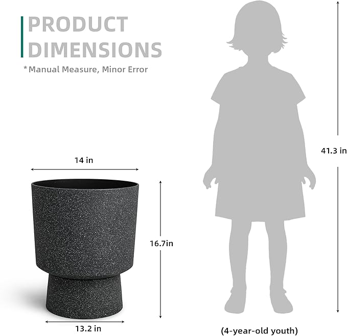 16.75"H Urn-Style Tall Planters, 2-Pack Modern Large Flower Pots for Outdoor Indoor, 2-in-1 Design Plant Containers for Garden Patio Yard Balcony Porch or Home Decor, White Terrazzo, UV-Protect