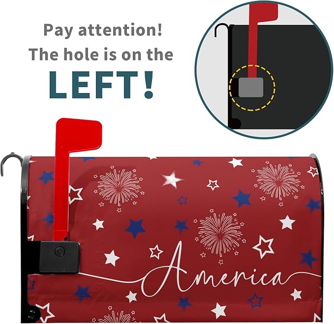 4th of July Mailbox Cover Magnetic 25.5"x21" Patriotic America Stars Fireworks Decorative Mailbox Wrap Independence Day Letter Post Cover Large Size for Garden Yard Outdoor