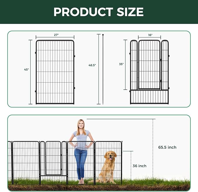 FXW Garden Fence Outdoor for The Yard – 45in(H) x 4.5ft(L) Heavy Duty Metal Animal Barrier for Dog and Rabbit, Decorative Dog Fence, 2 Panels, Black