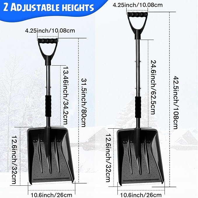 Snow Shovel, Emergency Shovels for Driveway with D-Handle, Overall 41-Inch Long Garden Shovel for Car, Garden Tools, Black