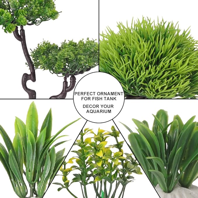 BEGONDIS 25Pcs Artificial Aquarium Tree & Plants Set - Green Fake Aquatic Plants for Aquarium Decorations