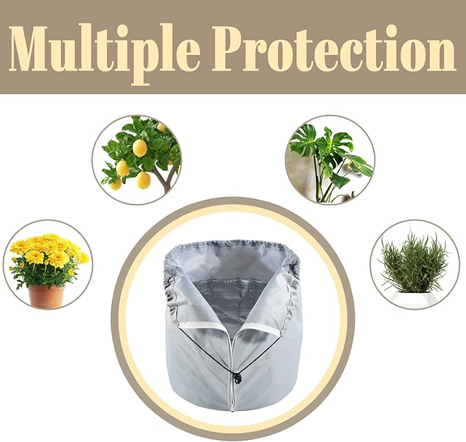 Plant Winter Protection Pot for Winter - Anti-Frost Winter Pot Plant Cover with Drawstring and Zipper,17.7" x 19.7" Plant Pot Frost Protection Bag for Winter Outdoor Fruit Trees ,Bonsai plants ,Shrubs