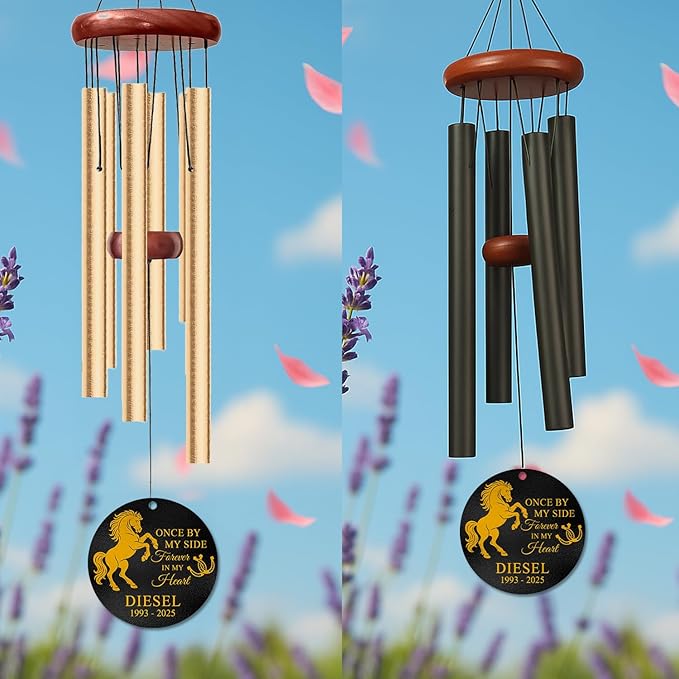 Personalized Horse Memorial Wind Chimes for Outdoors – Custom Name & Years Pet Loss Gift – Soothing Memory Chimes for Bereavement – Meaningful Sympathy Tribute for Horse Owners and Pet Parents