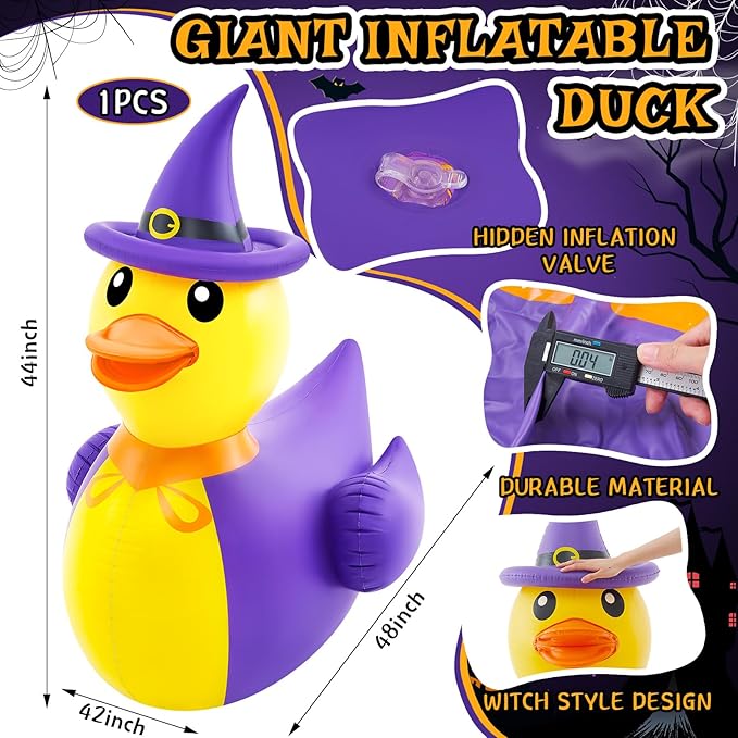 Hungdao 2 Pcs 4.6 Feet Giant Inflatable Halloween Duck Huge Halloween Large Blow up Rubber Duck for Parades and Trunk or Treats Party Supplies (Wizard)