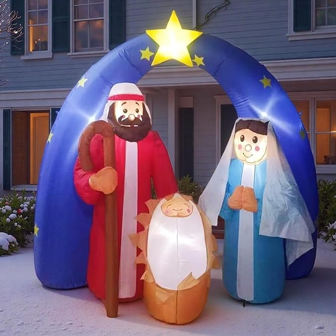 8 FT Christmas Inflatables Santa Claus in Sleigh with Two Reindeer Outdoor Decorations Blow Up Yard Santa Claus with Built-in LEDs (Nativity Scene – Yard Decoration)