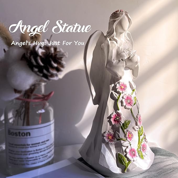 Guardian Angel Figurines with Light Star Battery Operated Angel Statue Decor, Birthday Gift for Grandma Grandmother Aunt Birthday Gift (with Timing Function)