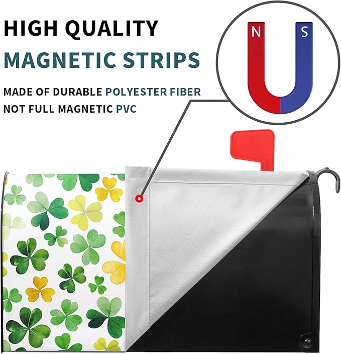 St. Patrick's Day Magnetic Mailbox Cover - Green Shamrock Design, Standard Size 21 x 25.5 Inch, Outdoor Yard Decor