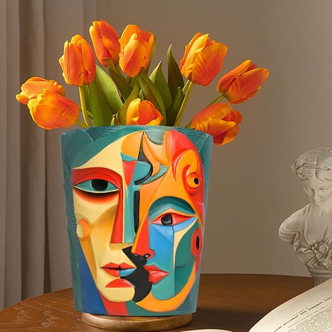 Abstract Face Planter Pot Unique Two-Sided face Flower Pot Rainbow Head Planter with Drainage for Indoor & Outdoor Plants Colorful Pots for Home Art Decor