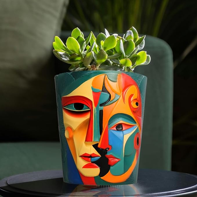 Abstract Face Planter Pot Unique Two-Sided face Flower Pot Rainbow Head Planter with Drainage for Indoor & Outdoor Plants Colorful Pots for Home Art Decor