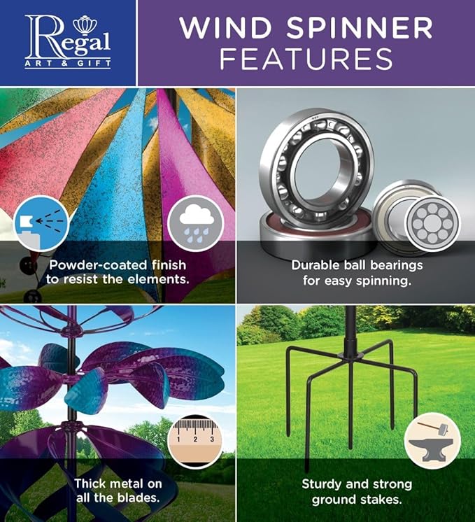 Regal Art & Gift Butterfly Wind Spinner – Metal Yard Decorations Outdoor | Kinetic Garden Spinner for Lawn, Pathway, or Flower Bed | Weather-Resistant Outdoor Sculpture - 70 Inch