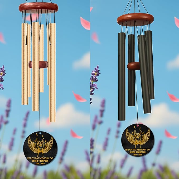 Personalized Rock Memorial Wind Chime – “in Loving Memory” Custom Engraved Name & Years – Sympathy Gift for Music Lovers & Free Spirits – Memorial Windchime Tribute for Loss of Loved One