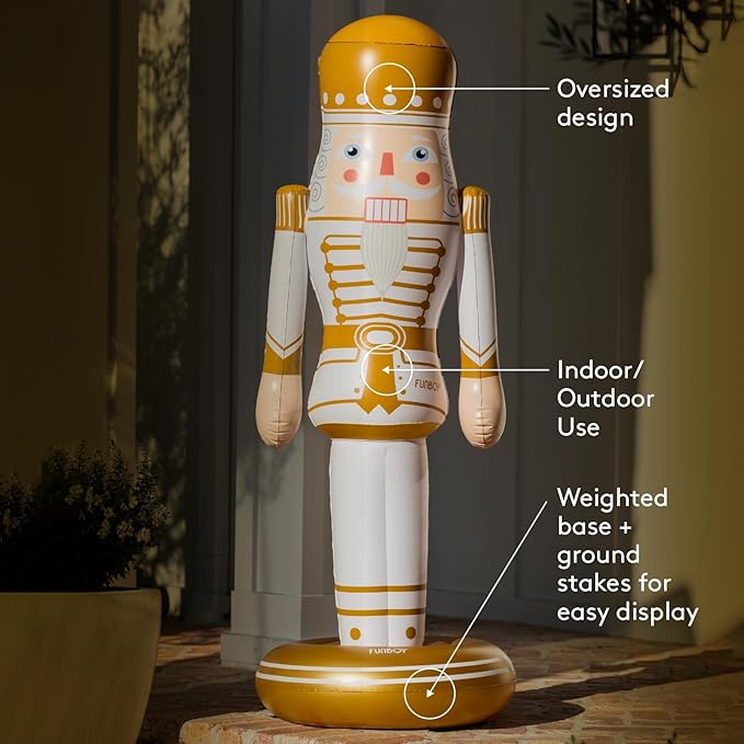 FUNBOY Gold Inflatable Nutcracker – 5ft Tall Indoor/Outdoor Holiday Decoration – Oversized Christmas Yard Decor