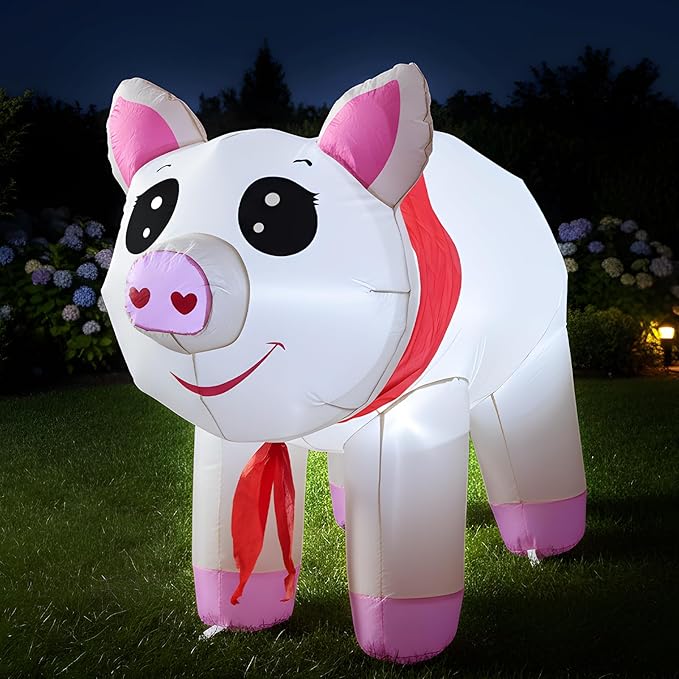 4FT Inflatables Christmas Spring Farm Ranch Blow up Animals Cute Pig Decorations with LED Light Indoor Outdoor Yard Graden Party Lawn Holiday Decor