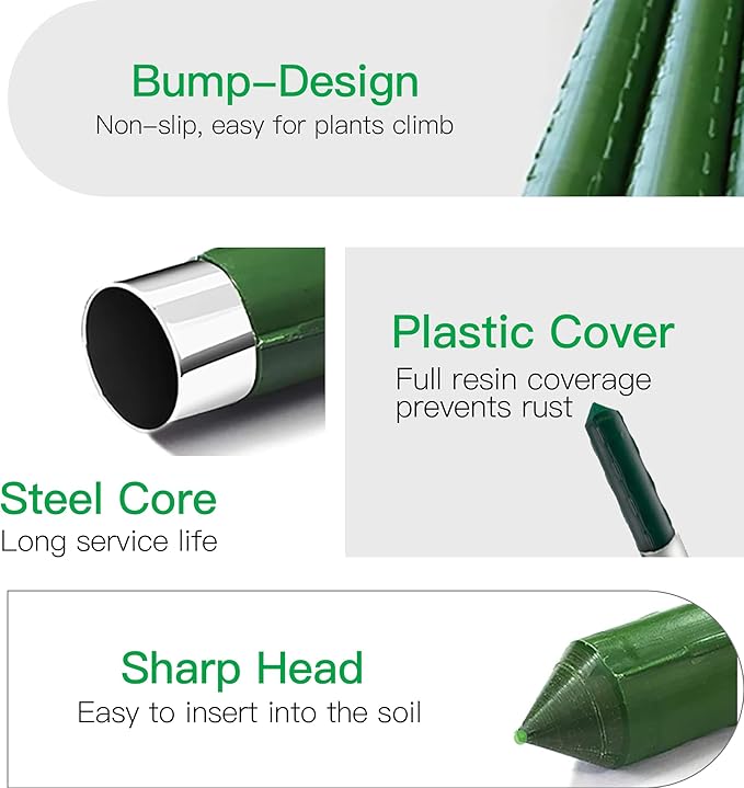 Garden Stakes 3ft, 3 Feet Metal Plant Stakes 30 Pack for Gardening and Farm, Plastic Coated Plant Support for Tomato, Cucumber, Bean, Flower, Potted and More Climbing Plants