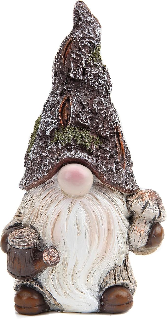 Leekung Garden Gnomes Statue Decor,Outdoor Gnomes Garden Decorations,Indoor gnome Figurine Woodstone Color for Home Decoration