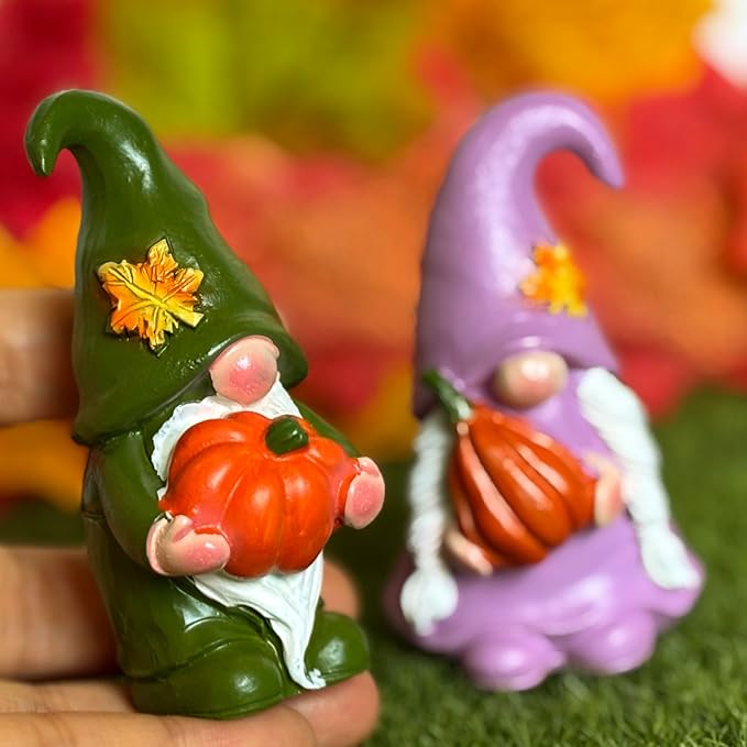 Set of 4 Guardian Gnome Figurines for Good Luck - Autumn Harvest with Pumpkins & Maple Leaf, Thanksgiving & Christmas Home Protection Decor, Farmhouse Centerpiece for Mantel