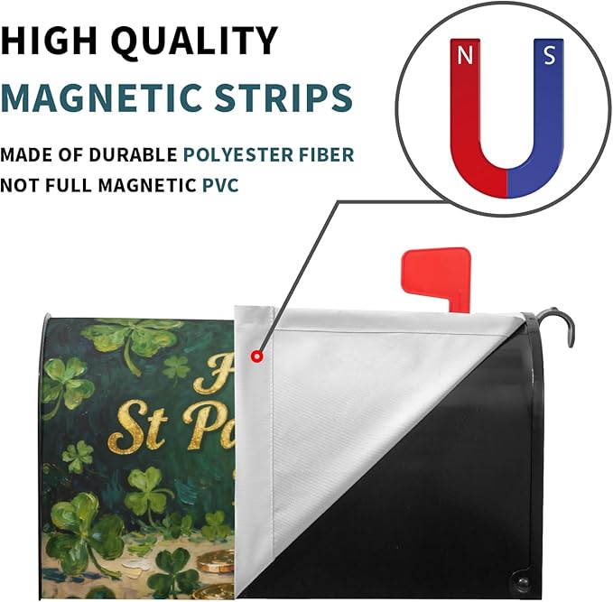Happy St. Patrick's Day Large Mailbox Covers Magnetic Oversized Green Shamrock Hat Gold Coin Print St Patrick Holiday Outdoor Decorative Letter Box Cases for Home Garden Outside Decor, 25.5x21 Inch