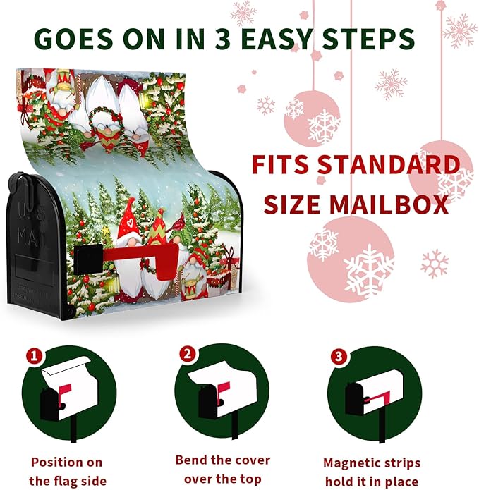 Winter Gnome Mailbox Covers Magnetic Standard Size Mail Box Post Cover Snowman Snowflake Xmas Mailbox Wraps Gift Holiday Waterproof 21 X18 Inch