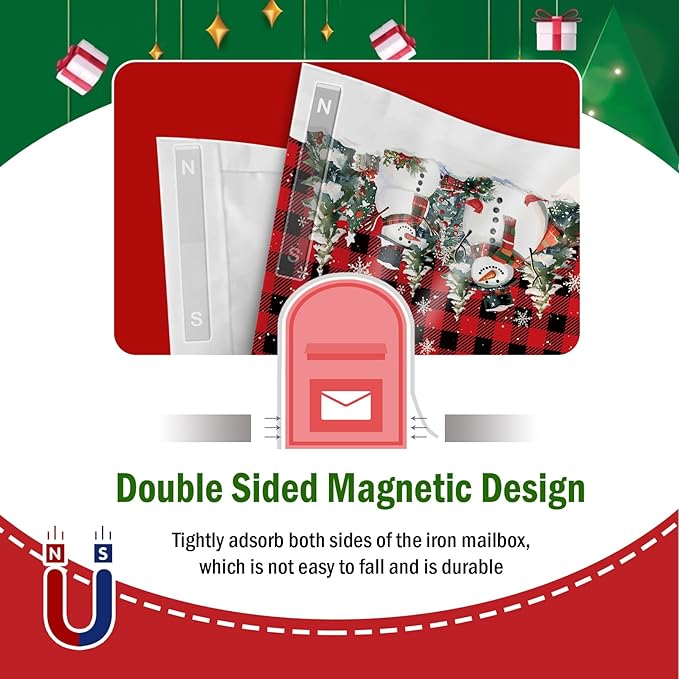 Christmas Snowman Mailbox Cover Magnetic Standard Size 20.5" x 18", Xmas Tree Buffalo Plaid Cardinal Decorative Post Letter Box Wrap Decor, Winter Holiday Garden Yard Outdoor Decoration