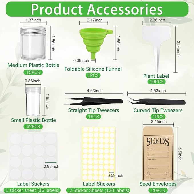 57 Slots Seed Storage Organizer Box with 0.6 oz 1.5 oz Garden Seed Containers, Label Stickers, Plant Label, Envelopes, Zipper Closure Seed Holder Organizer Kit for Vegetable/Flower/Plants Seed Saving