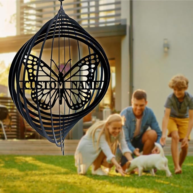 Personalized Wind Spinners Outdoor Butterfly, Custom Name Garden Wind Spinners, Hanging Outdoor Decor, Yard Art, Metal Hanging Wind Spinner for Indoor Lawn Patio Porch, Customized Gifts Color08