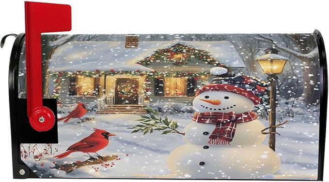 SUABO Mailbox Cover Snowman Cardinal House Standard Magnetic Mailbox Covers Wraps for Christmas Home Yard Garden Decor