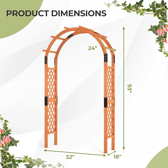7.7ft Garden Arch, Wooden Wedding Arch with Top & Side Trellis, Garden Arbor Trellis for Climbing Plants Outdoor, Backyard & Lawn