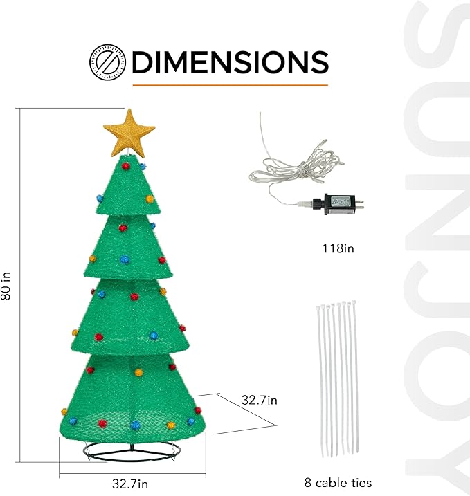 SUNJOY 6.4 FT Jumbo Christmas Lighted Tree, 3D Tinsel Santa Holiday Tree Outdoor Garden Yard Lawn Festive Holiday Decoration with Lights for Indoor & Outdoor