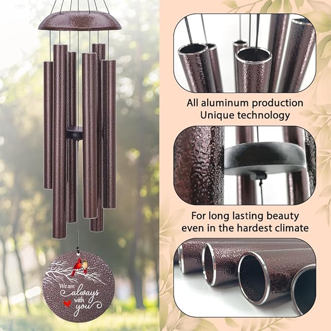 Personalized Sympathy Wind Chimes, Cardinal Wind Chimes, Wind Chime for Loss of Loved Father/Mother/Lover, Commemorative Sympathy Bereavement Gifts for Condolences/Funeral, Product in USA