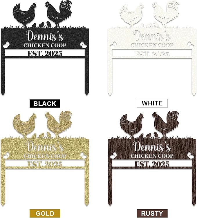 Personalized Metal Chicken Coop Sign, Custom Name Chicken Coop Signs for Outside, Decorative Garden Stakes, Metal Yard Art, Backyard Farmhouse Decor, Chicken Gifts for Women Man Color08