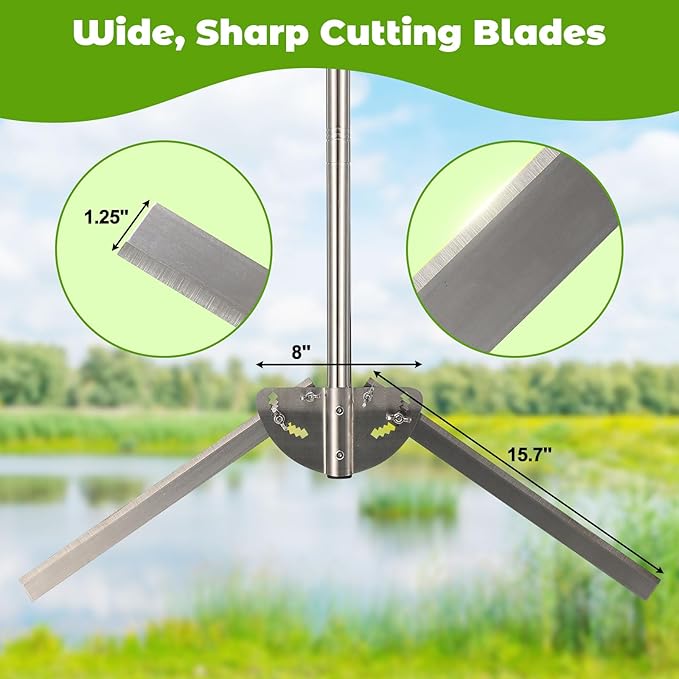 Lake Weed Cutter, Heavy Duty Large Aquatic Pond Plant Cutting Tool with Adjustable Cutting Angles,33 Foot Throw Rope,Pond Rake Weed Puller Killer for Cattail,Reed,Lilly,Chara Algae Removal Garden Tool