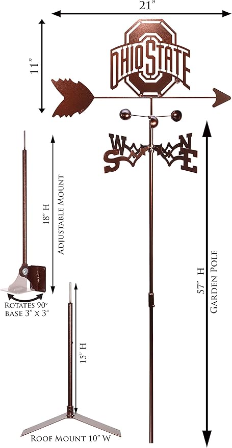 SWEN Products Ohio State Buckeyes Weathervane (Adjustable Mount Include)