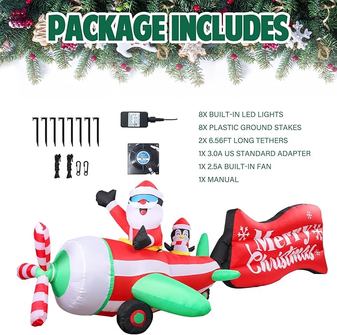 Vipush 10 FT Christmas Inflatable Decorations Helicopter Christmas Decorations Outdoor Inflatable with LED Light, Outdoor Holiday Decor Blow Up Yard Decor
