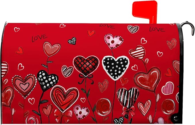 Valentines Mailbox Covers Magnetic Romantic Red Love Heart Mailbox Cover Standard Size 21x18 Inch Floral Decorative for Anniversary Wedding Outside Garden Yard
