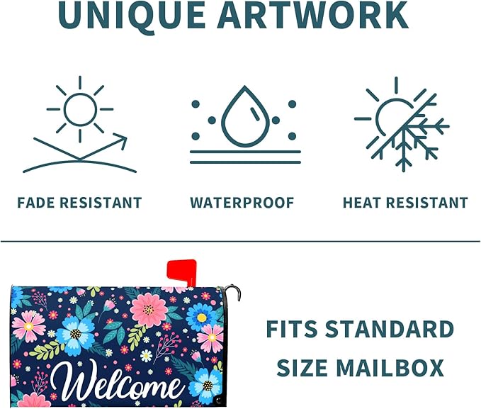 Spring Summer Flowers Mailbox Covers Magnetic Welcome Mailbox Cover Floral Magnetic Mailbox Cover Mailbox Wraps Standard Size 18" X 21" Holiday Garden Mailboxs Decorations for Outside