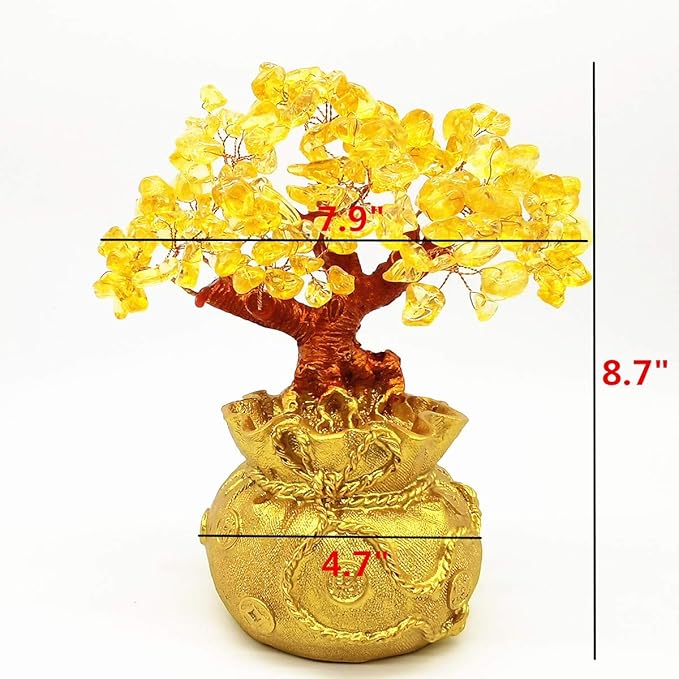 Feng Shui Yellow Quartz Crystal Tree, Bonsai Style Money Trees Decoration for Luck and Wealth (Purse)