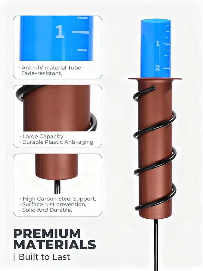 7.8-inch Large Rain Gauge Outdoor Freeze Proof, Durable Plastic Floating Rain Gauges Tube with Long Steel Stake for Yard/Garden Gifts, Accurate Rainfall Measurement & Outdoors Watering Tools