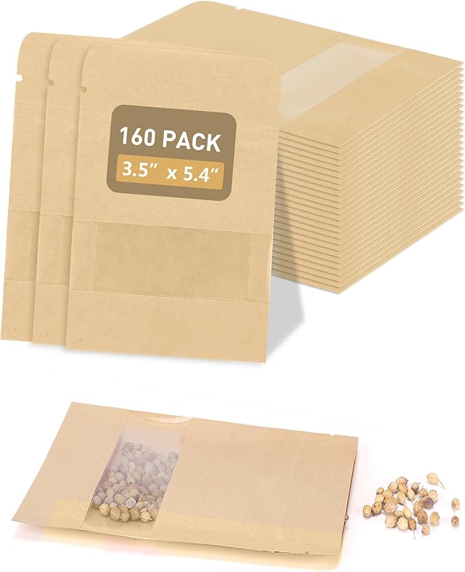 160 Pack Seed Packet Envelopes Resealable with Clear Window – 3.5 x 5.4", Gardening Seeds Storage Bags for Seeds Saving, DIY gifts, Jewelry, Snack, Tea Samples