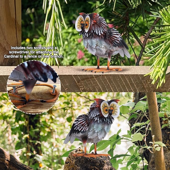 hogardeck Owl Garden Decor Outdoor Statues, 2PCs Large Metal Bird Standing Yard Art, Lawn Sculptures Ornaments for Outside Patio Pond Backyard, Holiday Sympathy Gifts for Grandma Mom
