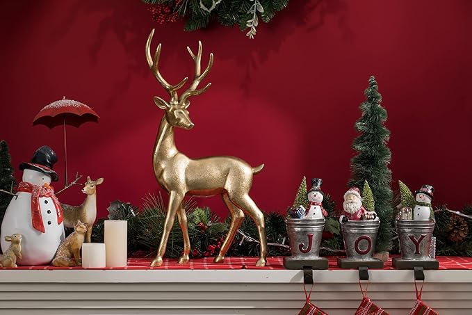 Newman House Studio Gold Reindeer Christmas Decoration Indoor - Large Christmas Reindeer Decor Statue 11 * 6.9 * 20.9 Inch