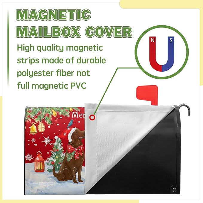 Merry Christmas Mailbox Covers Magnetic Standard Size Winter Dogs Mail Box Cover 21x18 inch Happy New Year Post Letter Box Cover Outdoor Decor for Garden