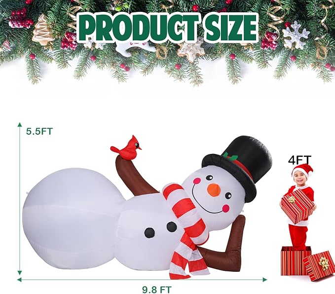 Vipush 9.8 FT Christmas Inflatable Decorations Snowman Christmas Decorations Outdoor Inflatable with LED Light, Outdoor Holiday Decor Blow Up Yard Decor