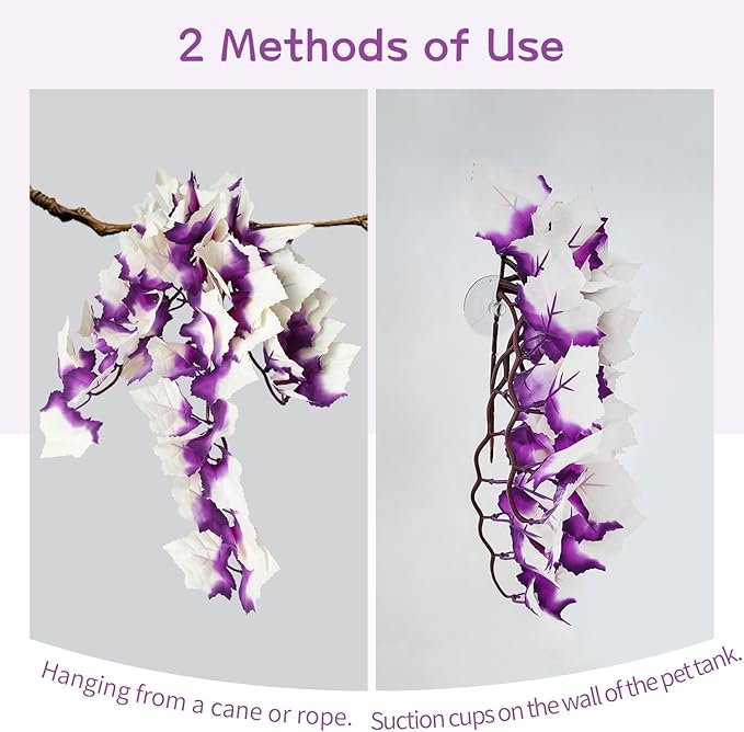 Dsoar Aquarium Artificial Plant Reptiles Plants with Suction Cup for Terrarium Fish Tank Landscape Decoration Hanging Silk Purple Leaves Plants