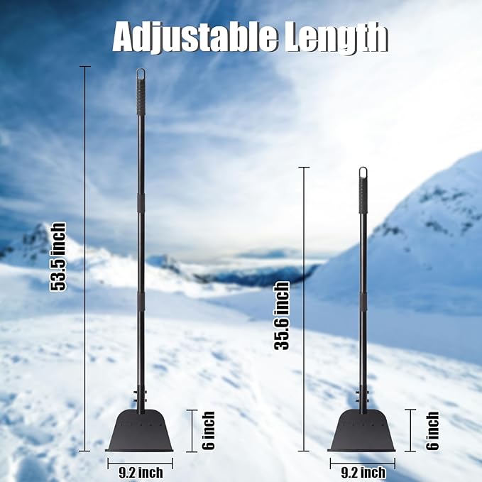Flat Shovel, Multifunctional Weeding Snow Shovel Ice Scraper, 53.5inch Adjustable Long Handle, Heavy Duty Metal Floor Scrapers Tool for Weeding, Ice & Snow Removal, Driveway, Sidewalk, Garden, Outdoor