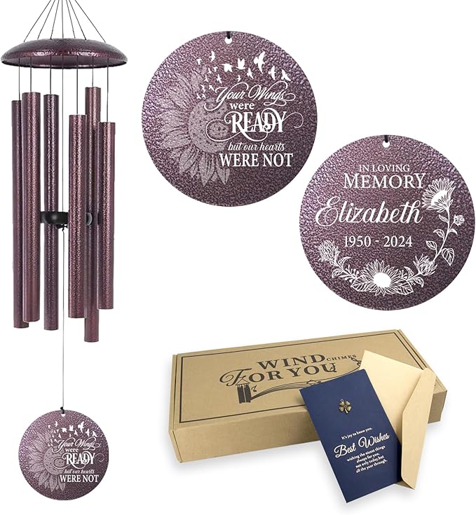 ASTARIN Personalized Memorial Wind Chime for Loss of Loved One 30/36/42 inch, Sympathy Deep Tone Wind Chimes for Mom Dad/Mother Father, Remembrance Gifts for Grief Condolence Funeral, Bereavement 24