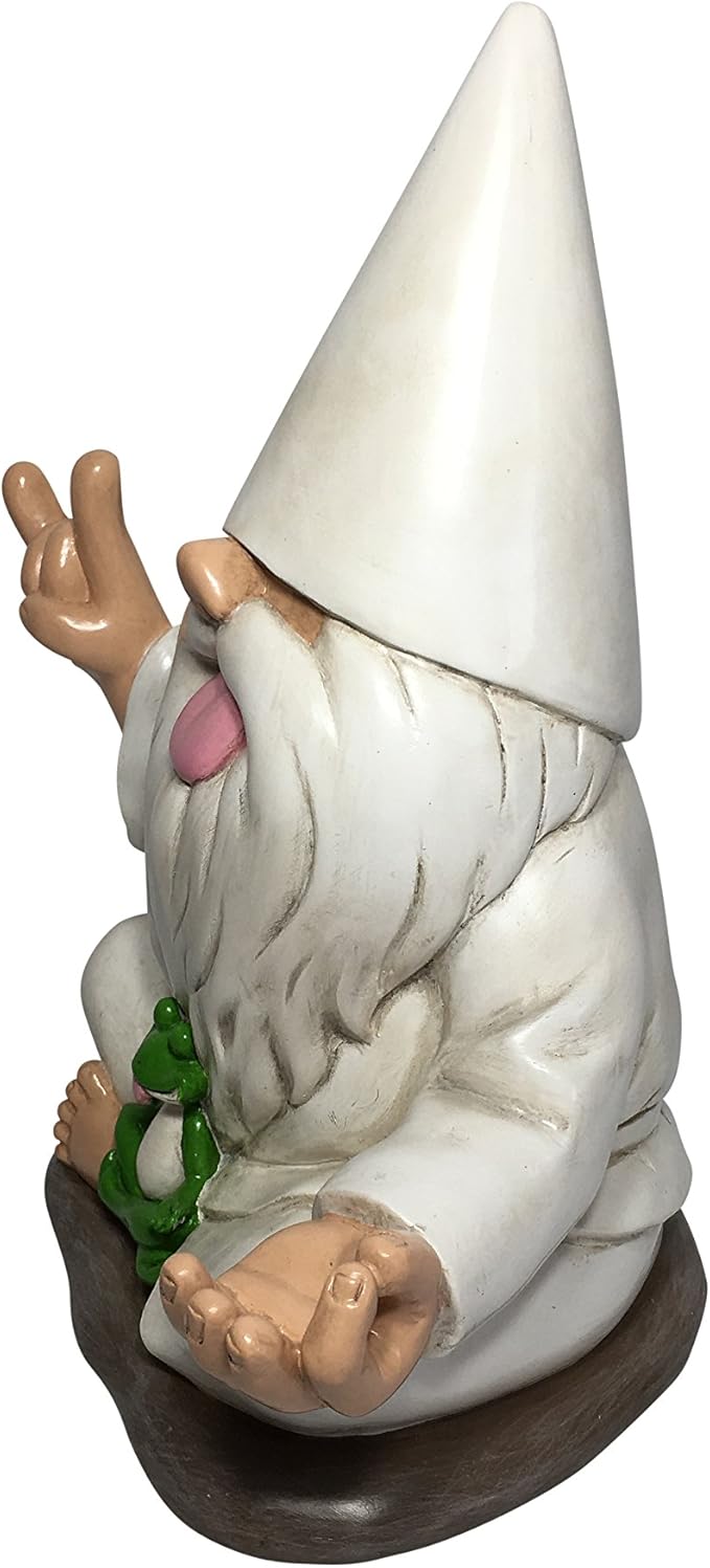 GlitZGlam Rocker Gnome George with Zen Frog - This Garden Gnome Combines Peace, Tranquility and Rock N Roll for Your Fairy Garden