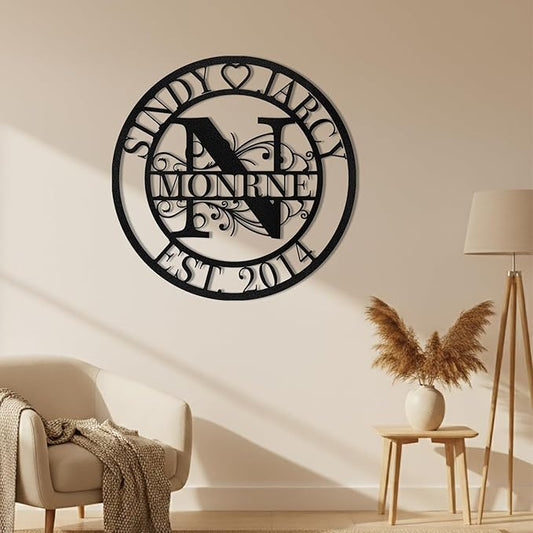 Personalized Family Name Sign, Split Letter Monogram Wall Decor, Custom Last Name Sign for Home, Metal Wall Art, Outdoor Wall Art, Home Decor, Customized Wedding Housewarming Gifts