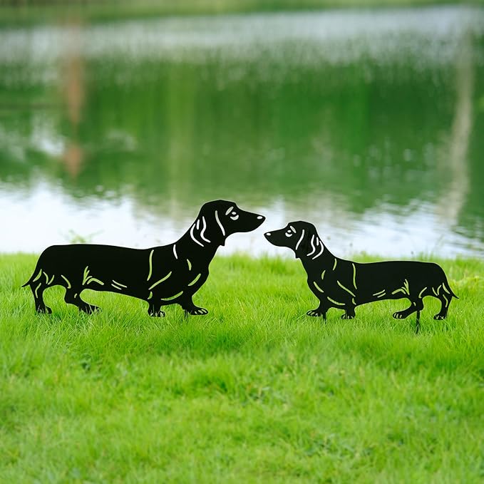 Dachshund Dog Metal Decor for Outside,Garden Stakes Decorative Dog Gifts for Women/Men,Black Silhouette Statues for Yard Ornaments,Lawn, Patio, Pathway,Outdoor Garden Decor